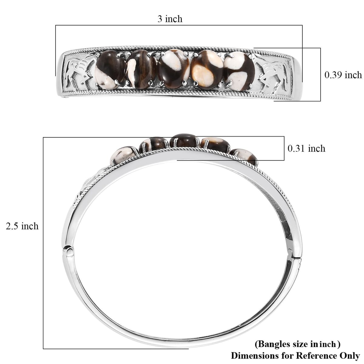 Peanut Wood Jasper 20.90 ctw Bangle Bracelet in Stainless Steel (7.25 In) image number 5