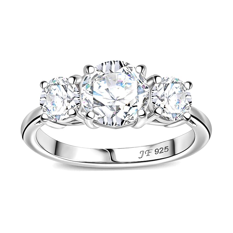 J Francis Zirconia by Swarovski 3.75 ctw 3 Stone Ring in Rhodium Over Sterling Silver (Size 9.0)