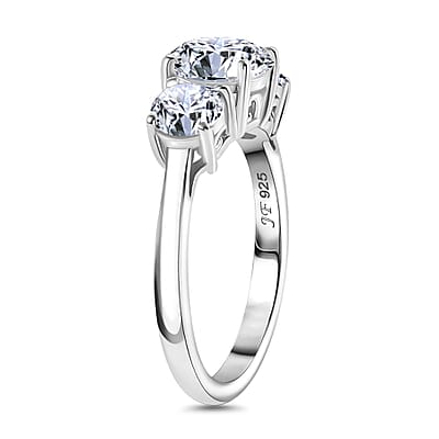 J Francis Zirconia by Swarovski 3.75 ctw 3 Stone Ring in Rhodium Over Sterling Silver (Size 9.0)