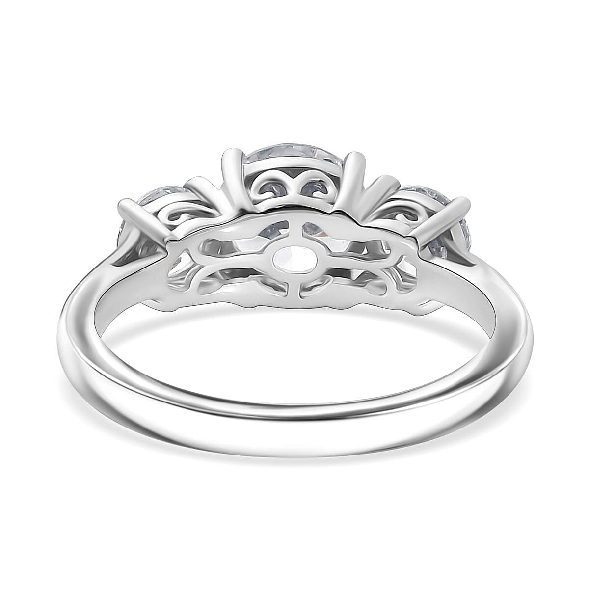 J Francis Zirconia by Swarovski 3.75 ctw 3 Stone Ring in Rhodium Over Sterling Silver (Size 9.0)