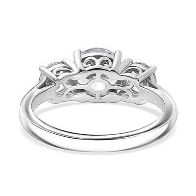 J Francis Zirconia by Swarovski 3.75 ctw 3 Stone Ring in Rhodium Over Sterling Silver (Size 9.0)