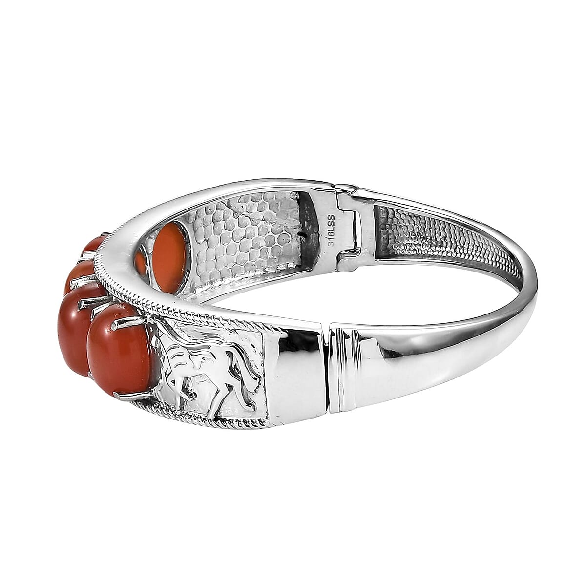 Red Agate 27.30 ctw Bangle Bracelet in Stainless Steel (6.50 In) image number 3