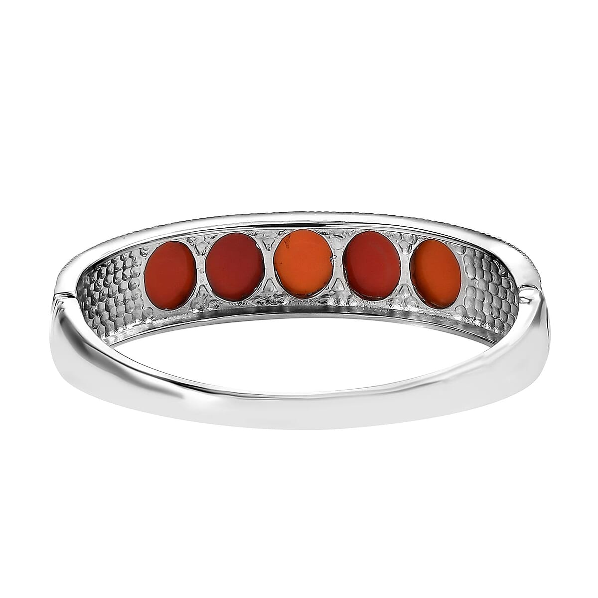 Red Agate 27.30 ctw Bangle Bracelet in Stainless Steel (6.50 In) image number 4
