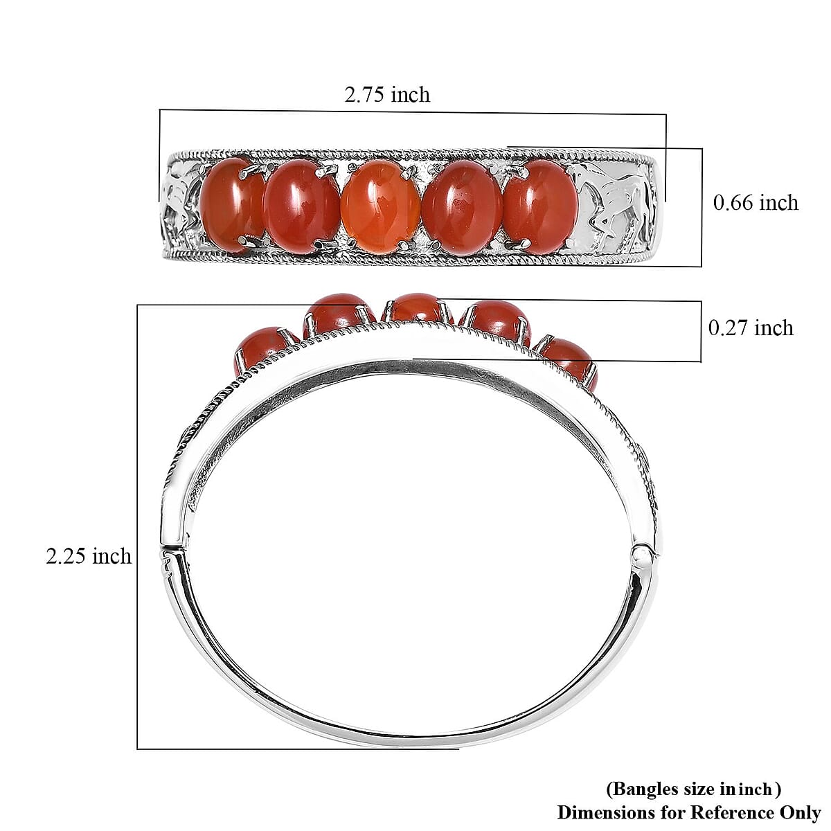 Red Agate 27.30 ctw Bangle Bracelet in Stainless Steel (6.50 In) image number 5
