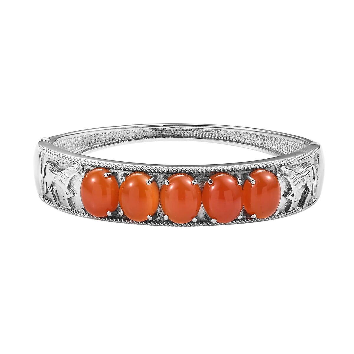 Red Agate 27.30 ctw Bangle Bracelet in Stainless Steel (7.25 In) image number 0