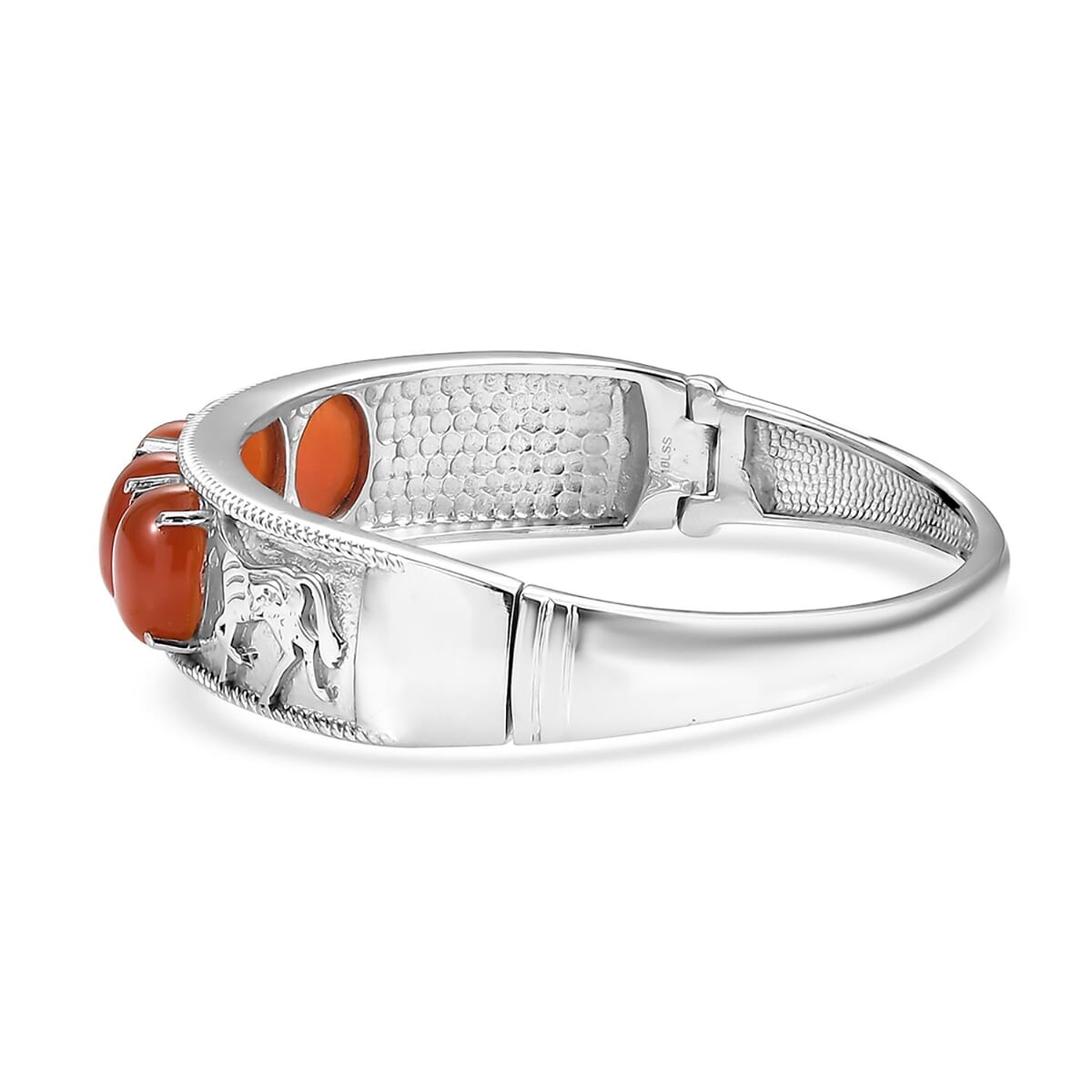 Red Agate 27.30 ctw Bangle Bracelet in Stainless Steel (7.25 In) image number 3