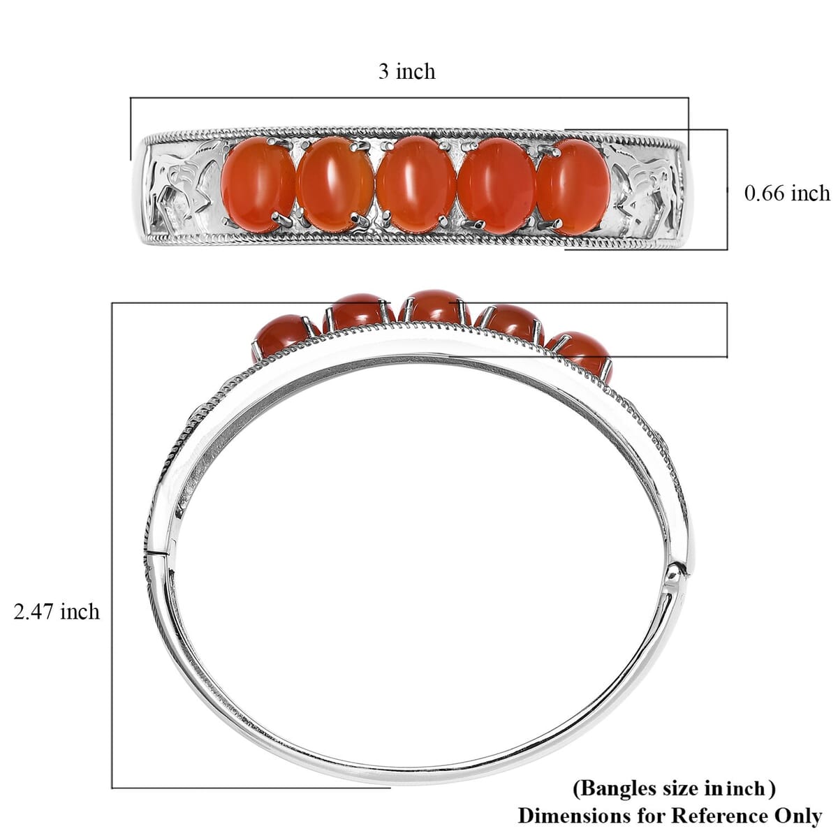 Red Agate 27.30 ctw Bangle Bracelet in Stainless Steel (7.25 In) image number 5