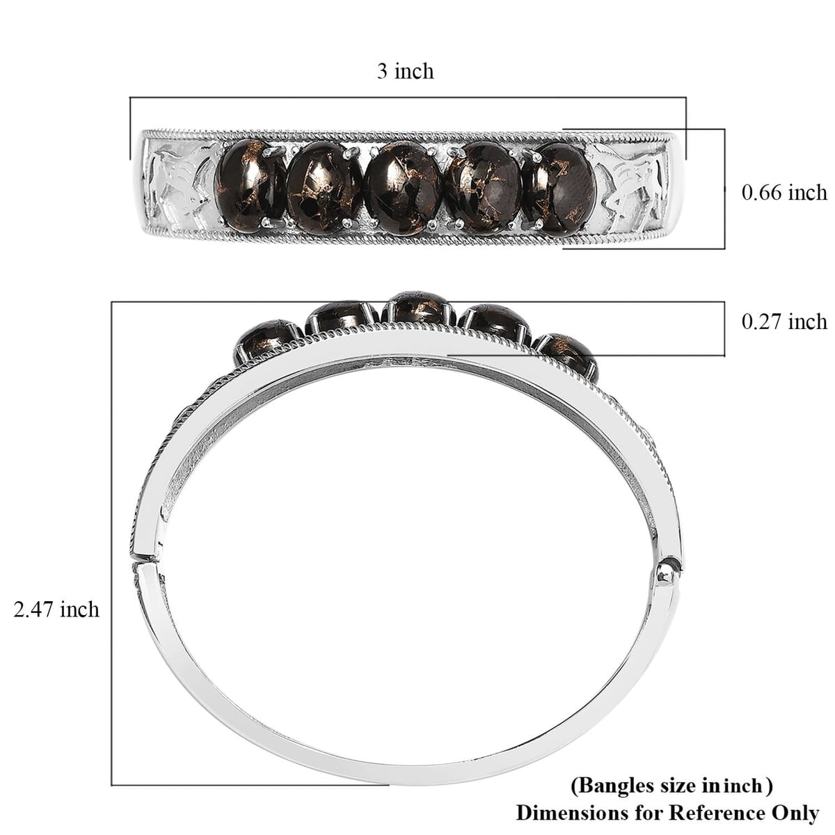 Matrix Silver Shungite 20.65 ctw Bangle Bracelet in Stainless Steel (7.25 In) image number 5