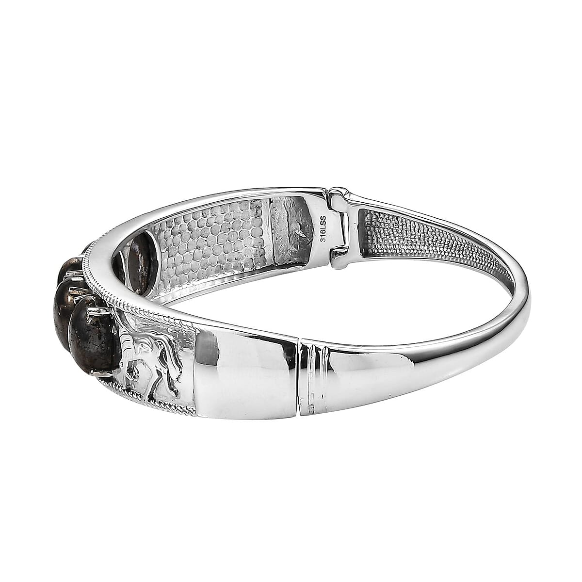 Matrix Silver Shungite 20.65 ctw Bangle Bracelet in Stainless Steel (8.00 In) image number 3