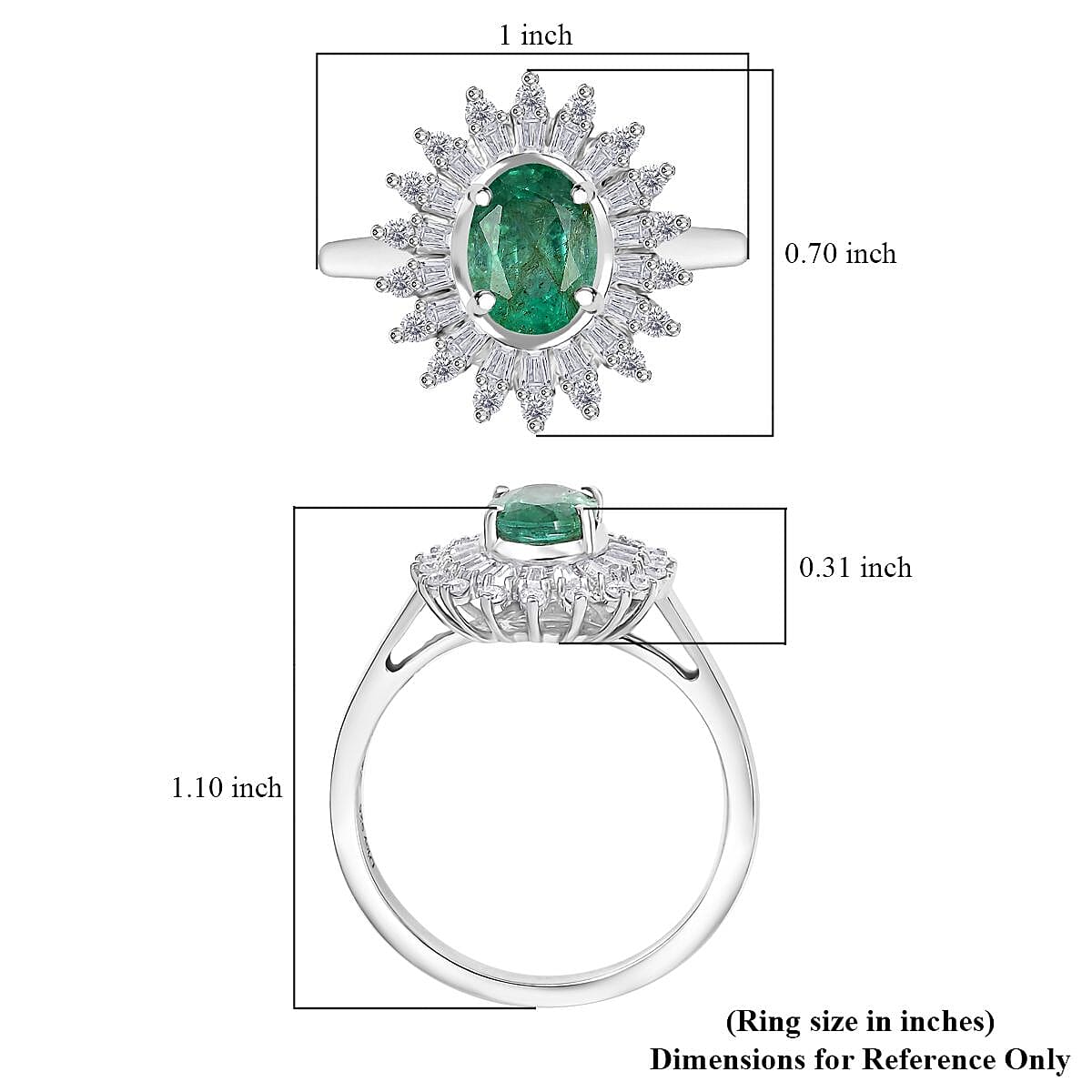 Premium Kagem Zambian Emerald and Moissanite 1.75 ctw Starburst Halo Ring in Rhodium Over Sterling Silver (Size 10.0)