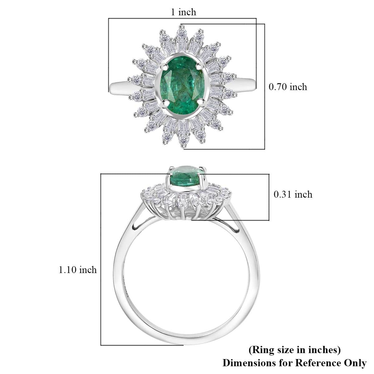 Premium Kagem Zambian Emerald and Moissanite 1.75 ctw Starburst Halo Ring in Rhodium Over Sterling Silver (Size 10.0) image number 5