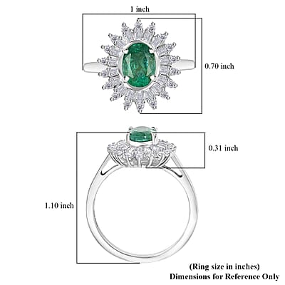Premium Kagem Zambian Emerald and Moissanite 1.75 ctw Starburst Halo Ring in Rhodium Over Sterling Silver (Size 10.0)