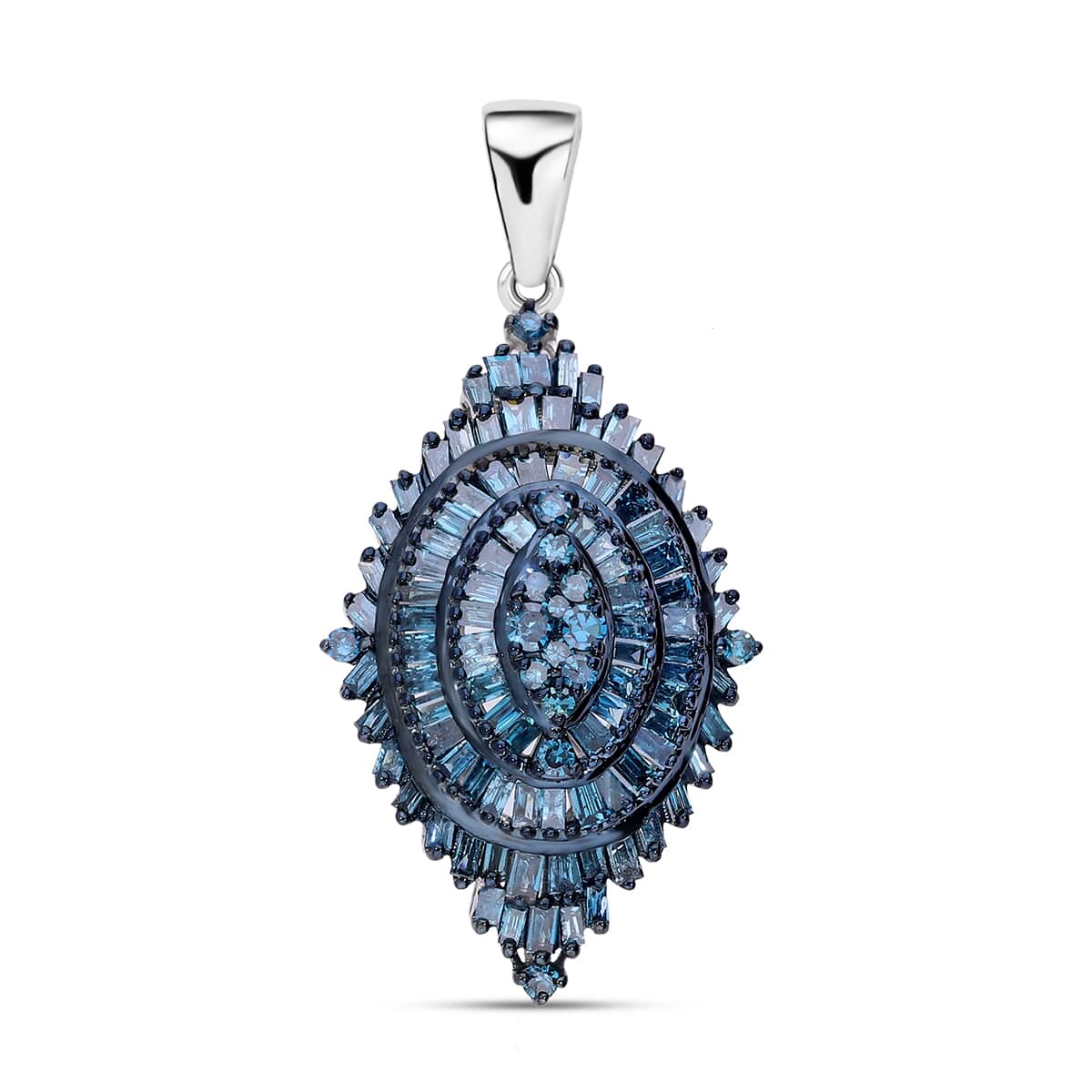 Blue Diamond 1.00 ctw Floral Spray Pendant in Platinum Over Sterling Silver image number 0