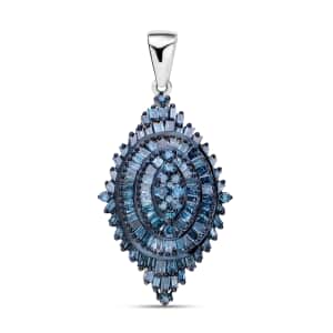 Blue Diamond 1.00 ctw Floral Spray Pendant in Platinum Over Sterling Silver