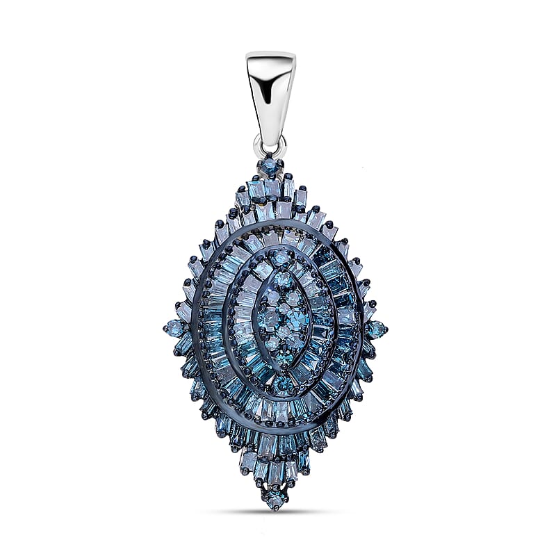 Blue Diamond 1.00 ctw Floral Spray Pendant without Chain in Platinum Over Sterling Silver