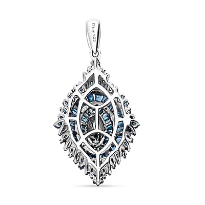 Blue Diamond 1.00 ctw Floral Spray Pendant without Chain in Platinum Over Sterling Silver