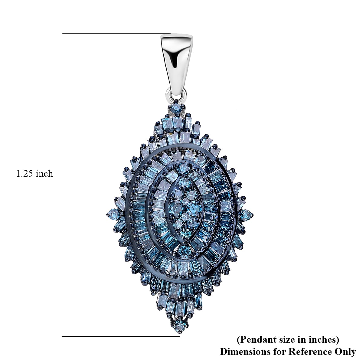 Blue Diamond 1.00 ctw Floral Spray Pendant without Chain in Platinum Over Sterling Silver
