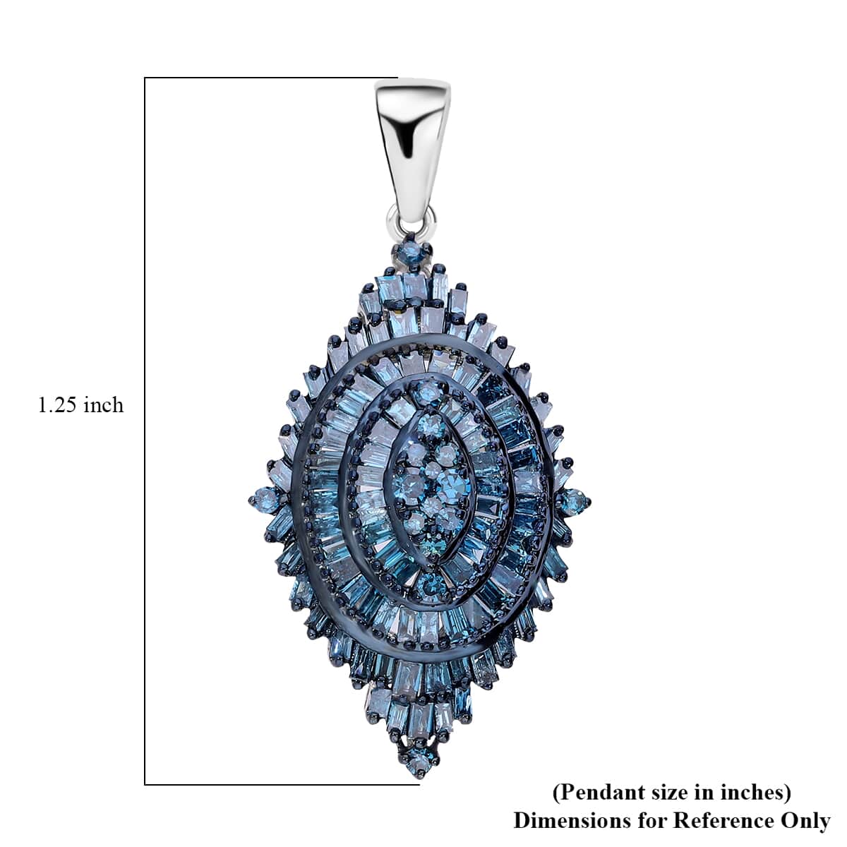 Blue Diamond 1.00 ctw Floral Spray Pendant in Platinum Over Sterling Silver image number 3