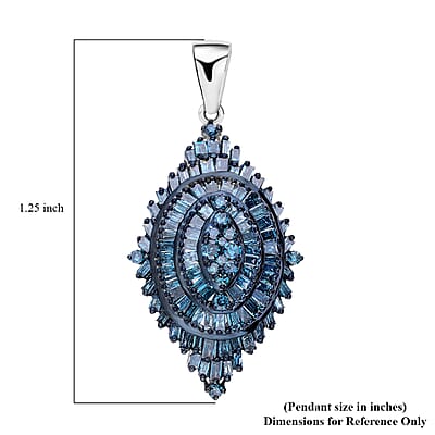 Blue Diamond 1.00 ctw Floral Spray Pendant without Chain in Platinum Over Sterling Silver