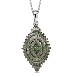 Green Diamond 1.00 ctw Floral Spray Pendant without Chain in Platinum Over Sterling Silver