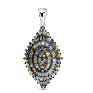 Multi Color Diamond 1.00 ctw Floral Spray Pendant without Chain in Platinum Over Sterling Silver