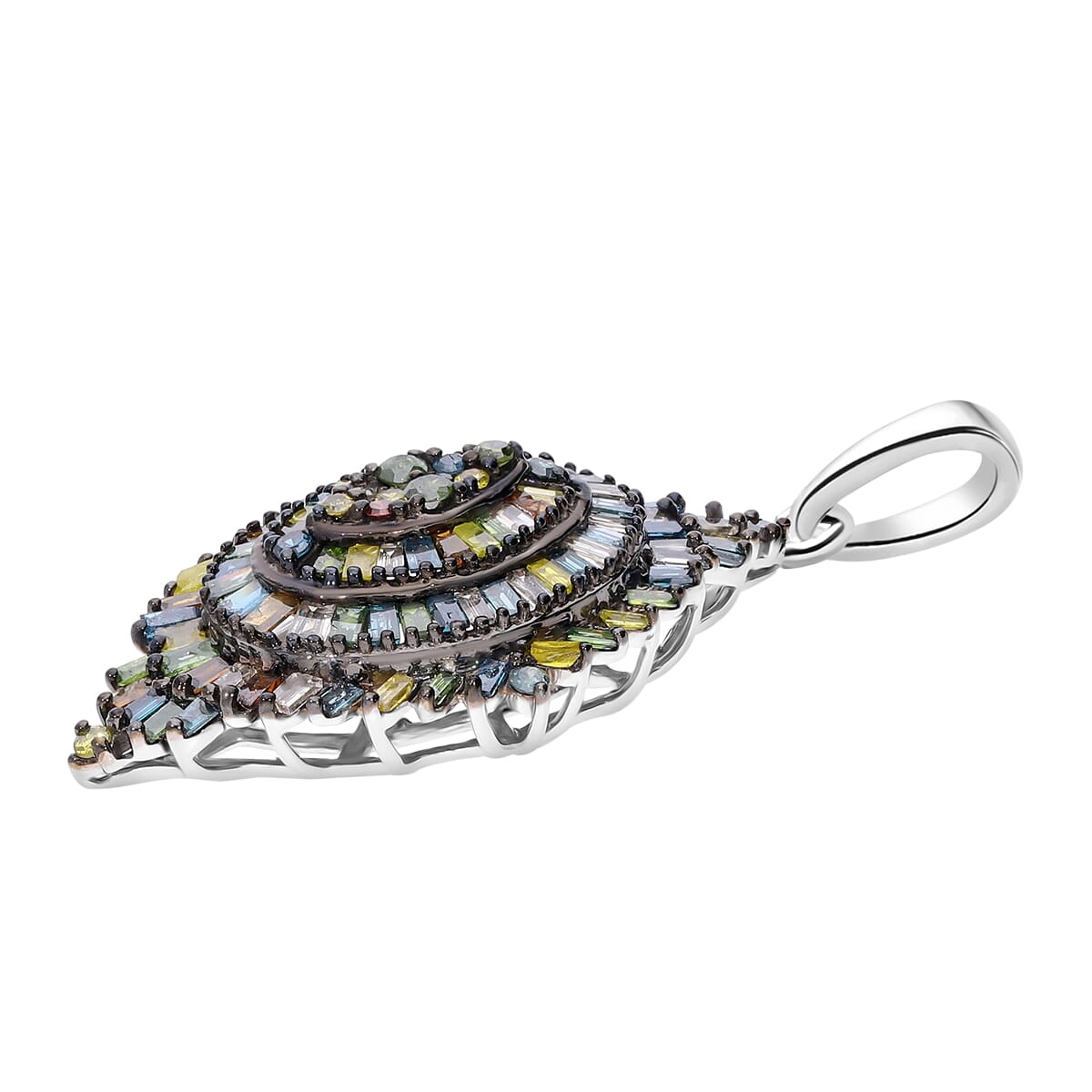 Multi Color Diamond 1.00 ctw Floral Spray Pendant without Chain in Platinum Over Sterling Silver image number 2