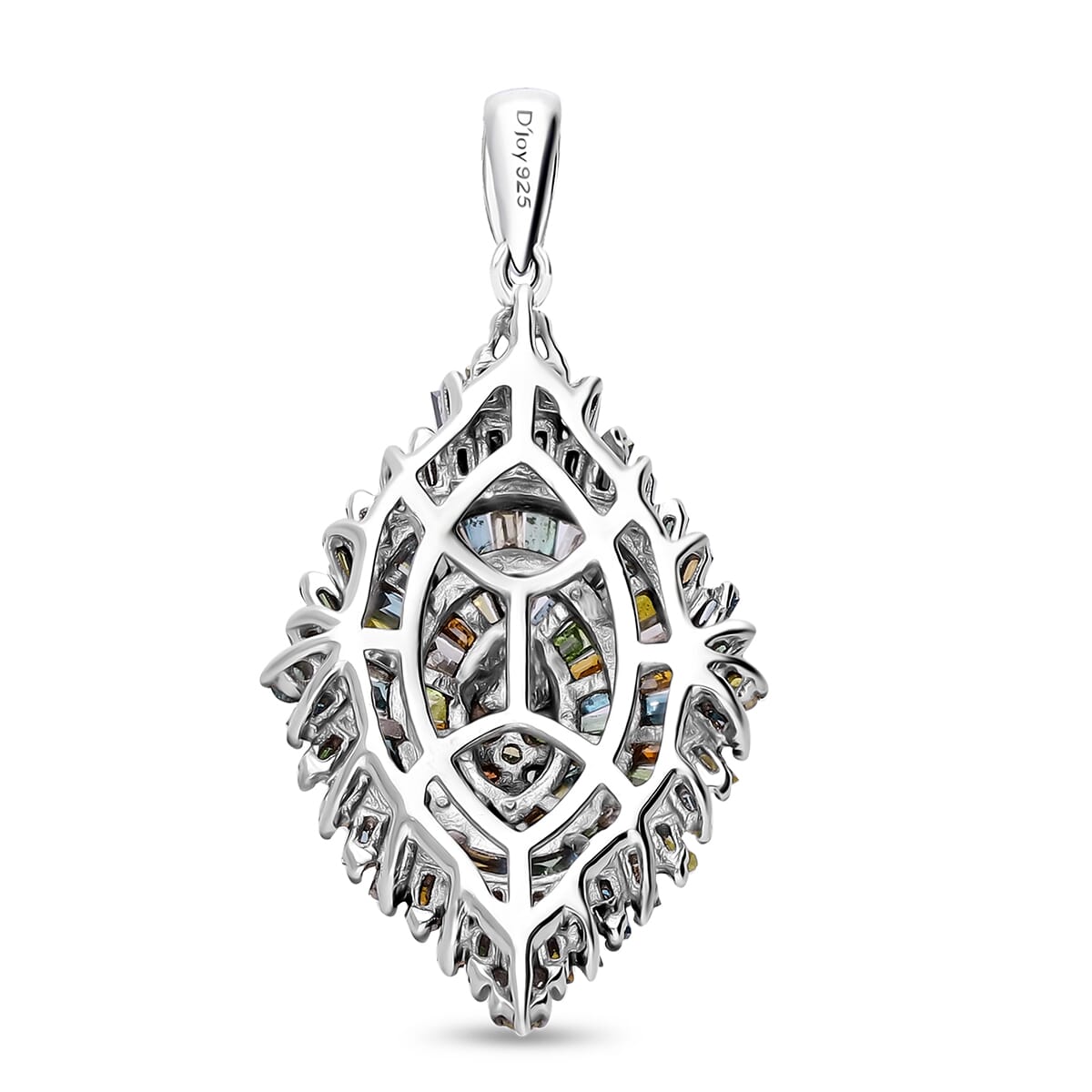 Multi Color Diamond 1.00 ctw Floral Spray Pendant without Chain in Platinum Over Sterling Silver image number 3