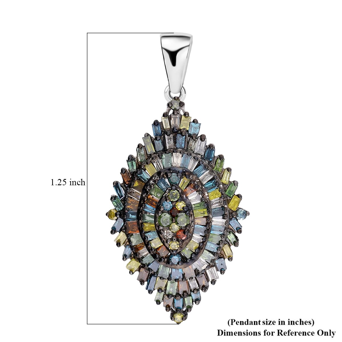Multi Color Diamond 1.00 ctw Floral Spray Pendant without Chain in Platinum Over Sterling Silver image number 4