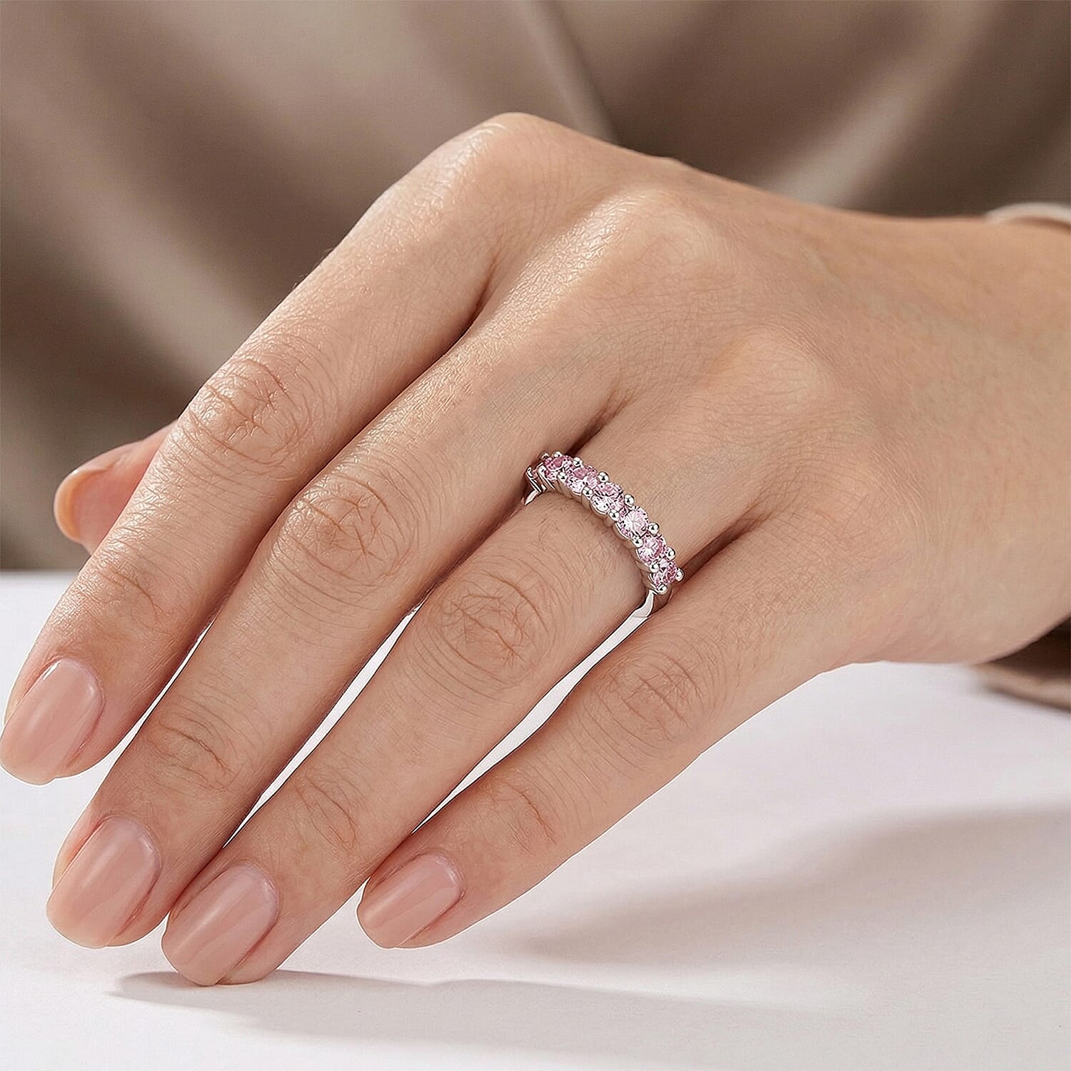 J Francis Pink Zirconia by Swarovski 1.10 ctw Ring in Sterling Silver (Size 10.0)