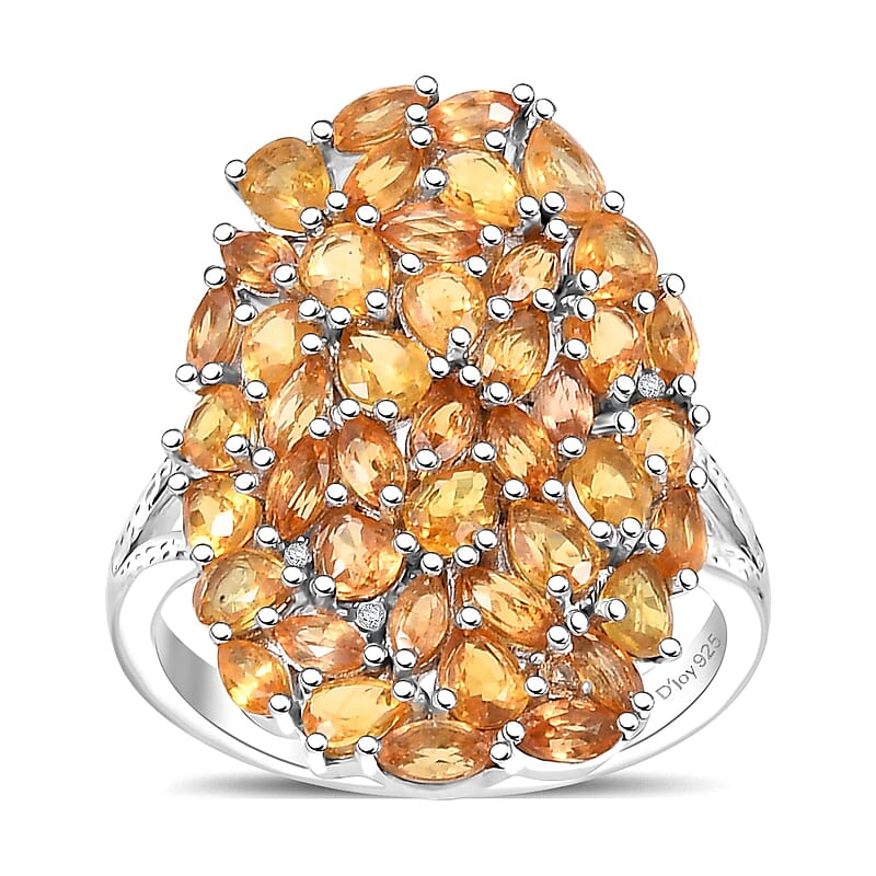 D'Joy Madagascar Yellow Sapphire and White Zircon 7.00 ctw Ring in Rhodium Over Sterling Silver (Size 10.0)