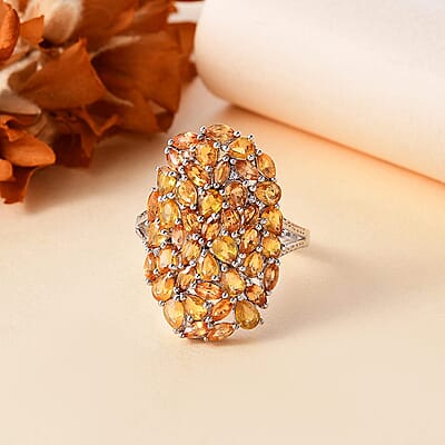 D'Joy Madagascar Yellow Sapphire and White Zircon 7.00 ctw Ring in Rhodium Over Sterling Silver (Size 10.0)