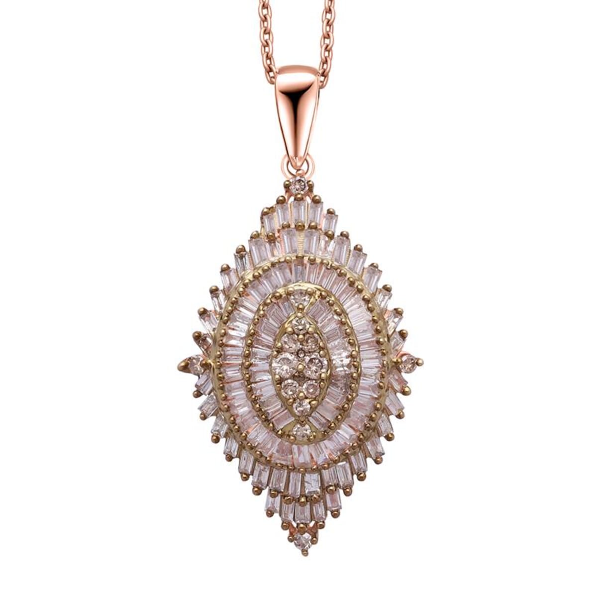 Natural Champagne Diamond 1.00 ctw Floral Spray Pendant without Chain in Vermeil Rose Gold Over Sterling Silver image number 0