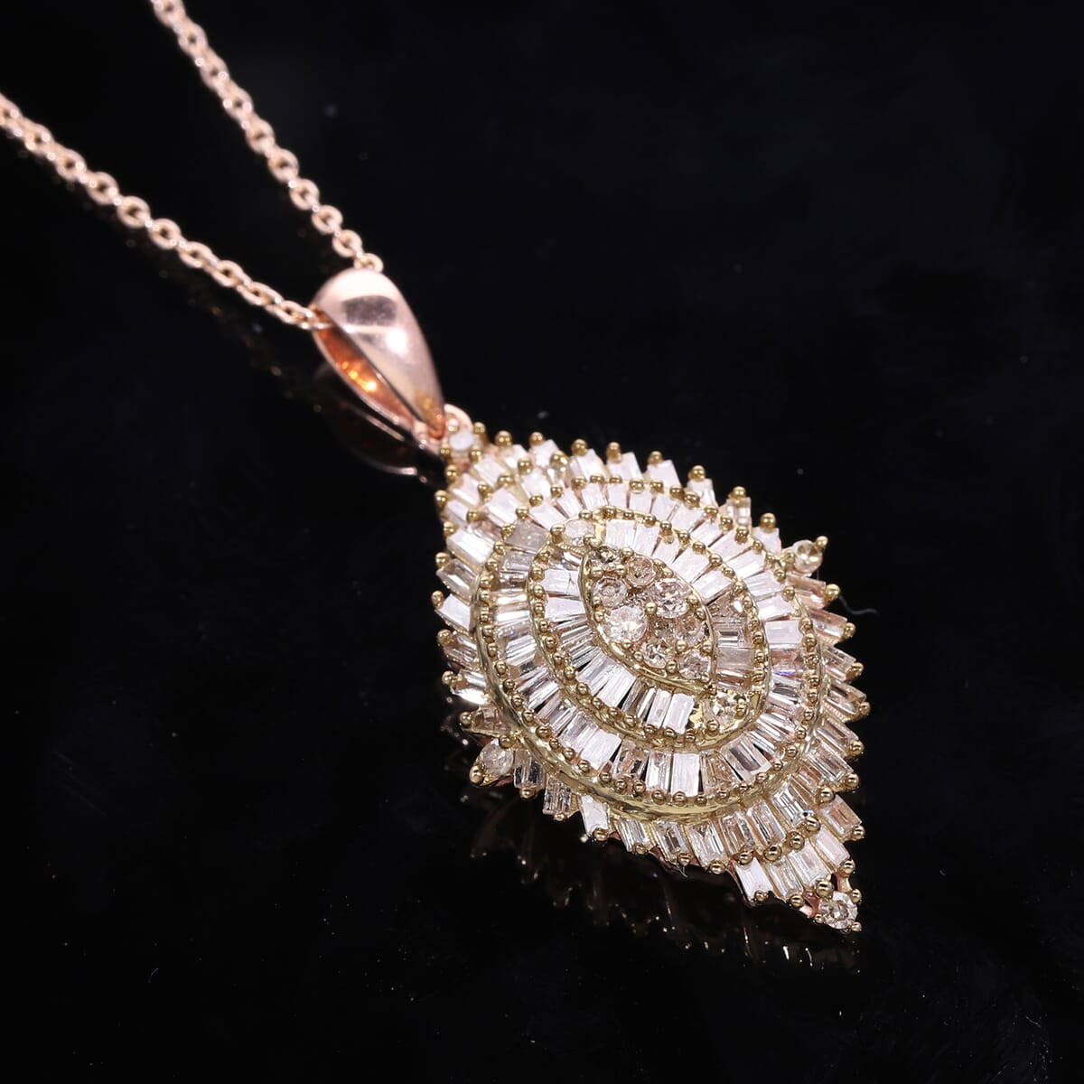 Natural Champagne Diamond 1.00 ctw Floral Spray Pendant without Chain in Vermeil Rose Gold Over Sterling Silver image number 1
