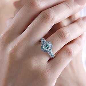 Rhapsody AAAA Paraiba Tourmaline and E-F VS Diamond 1.34 ctw Ring in 950 Platinum (Size 10.5) 7.90 Grams