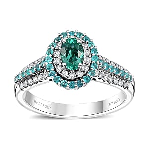 Rhapsody AAAA Paraiba Tourmaline and E-F VS Diamond 1.34 ctw Ring in 950 Platinum (Size 8.0) 7.90 Grams