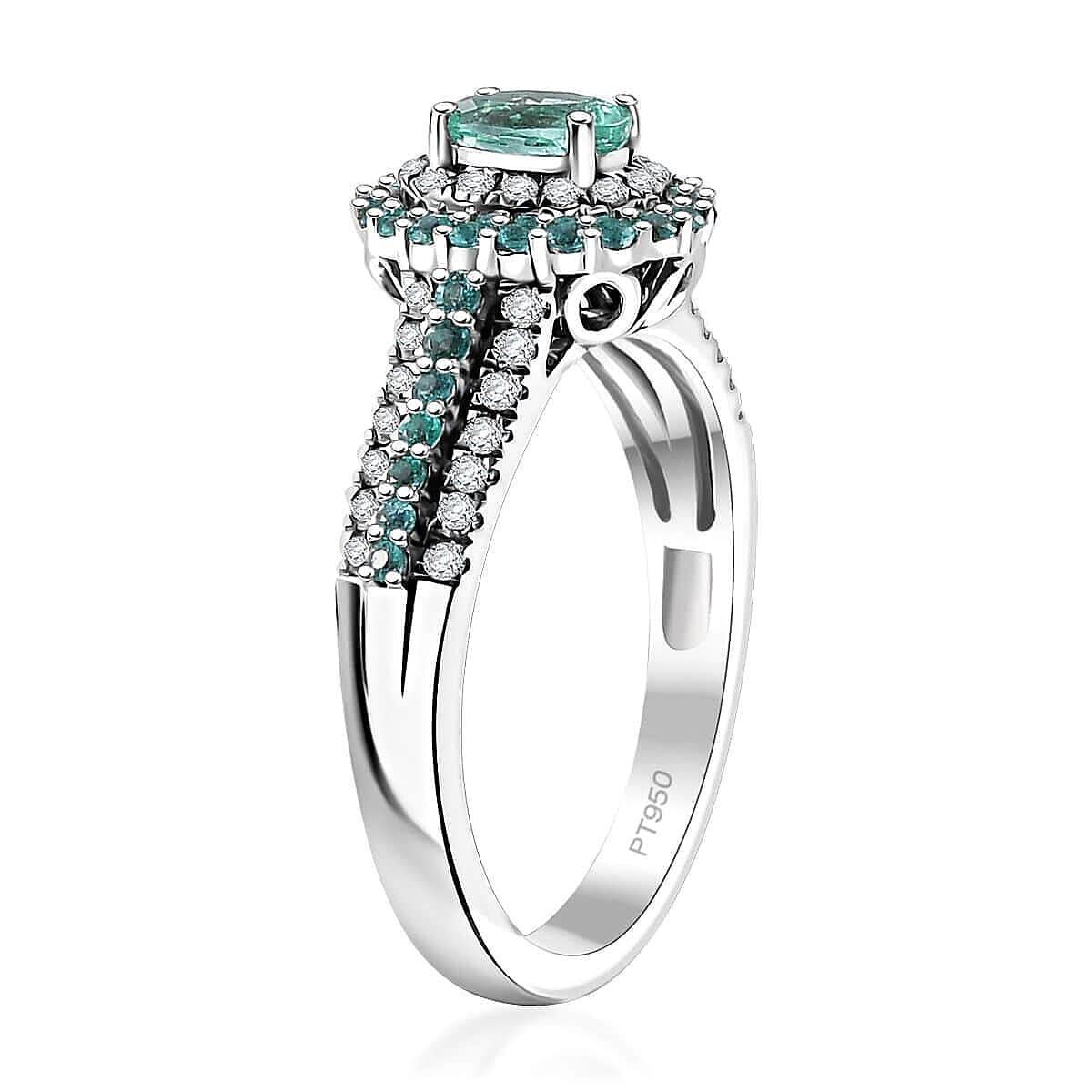 Rhapsody AAAA Paraiba Tourmaline and E-F VS Diamond 1.34 ctw Ring in 950 Platinum (Size 8.0) 7.90 Grams image number 3