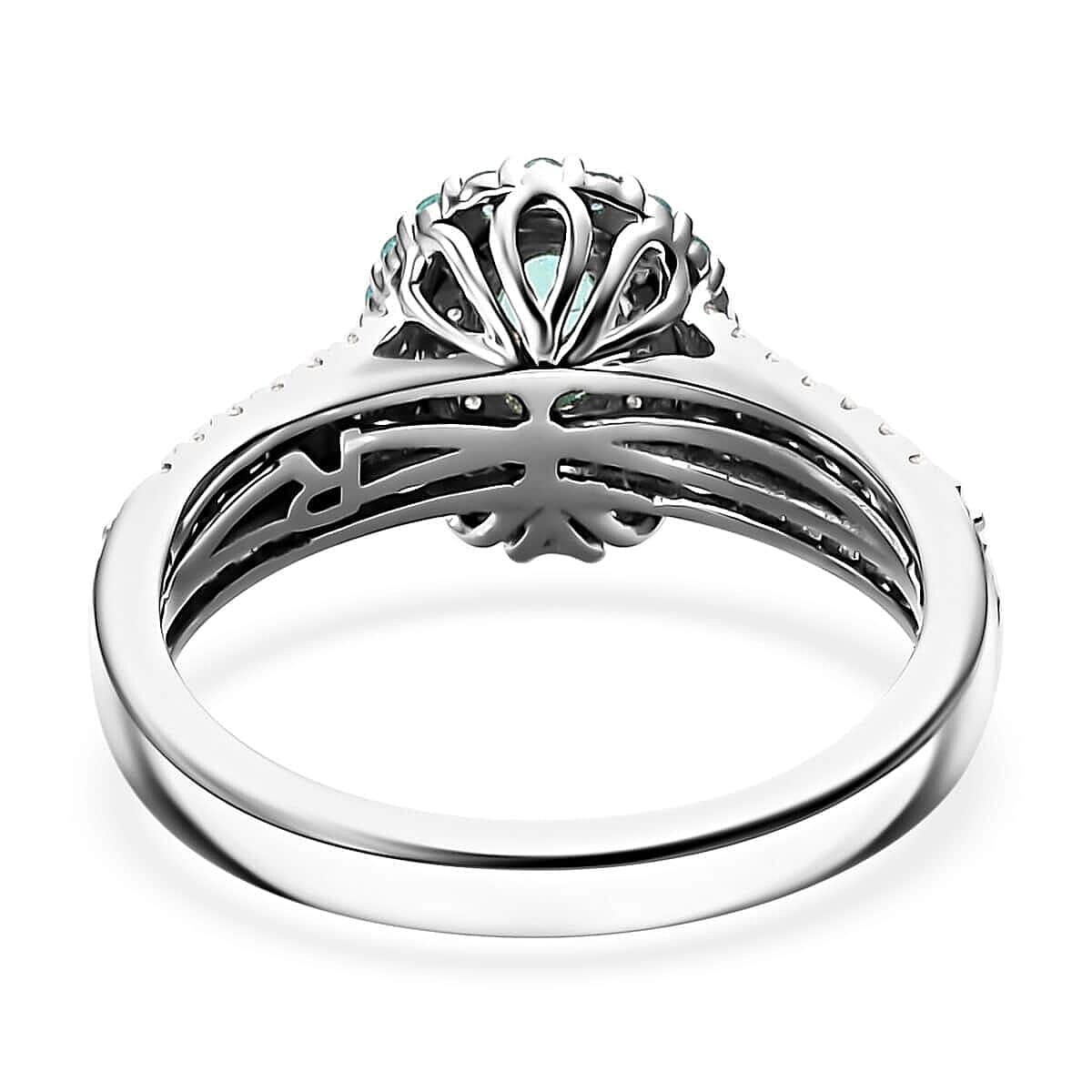 Rhapsody AAAA Paraiba Tourmaline and E-F VS Diamond 1.34 ctw Ring in 950 Platinum (Size 8.0) 7.90 Grams image number 4