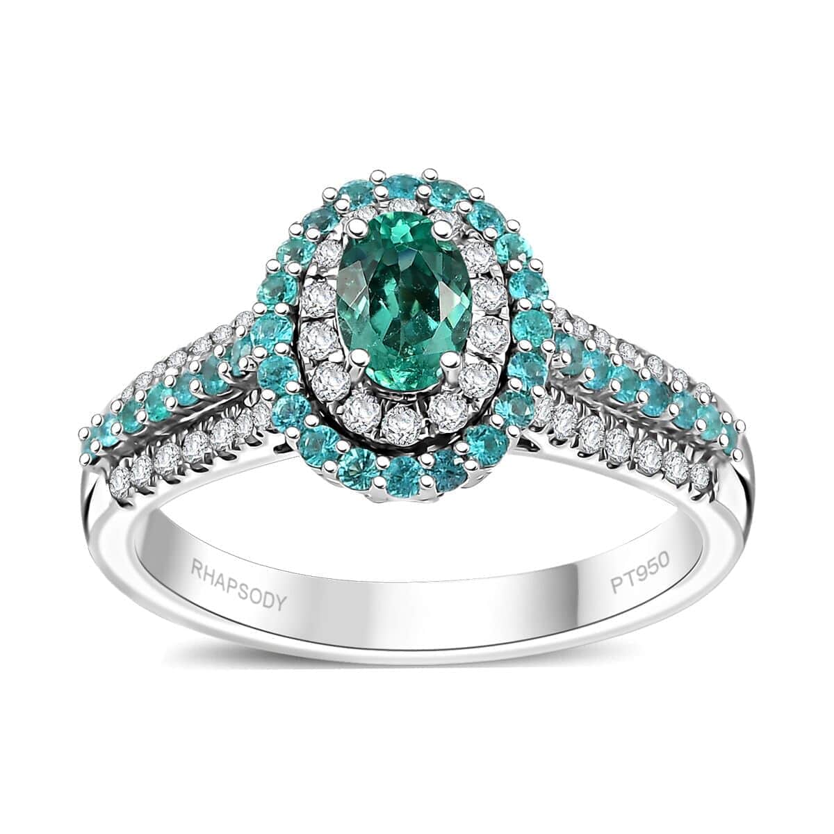 Rhapsody AAAA Paraiba Tourmaline and E-F VS Diamond 1.34 ctw Ring in 950 Platinum (Size 9.0) 7.90 Grams image number 0