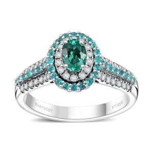 Rhapsody AAAA Paraiba Tourmaline and E-F VS Diamond 1.34 ctw Ring in 950 Platinum (Size 9.0) 7.90 Grams