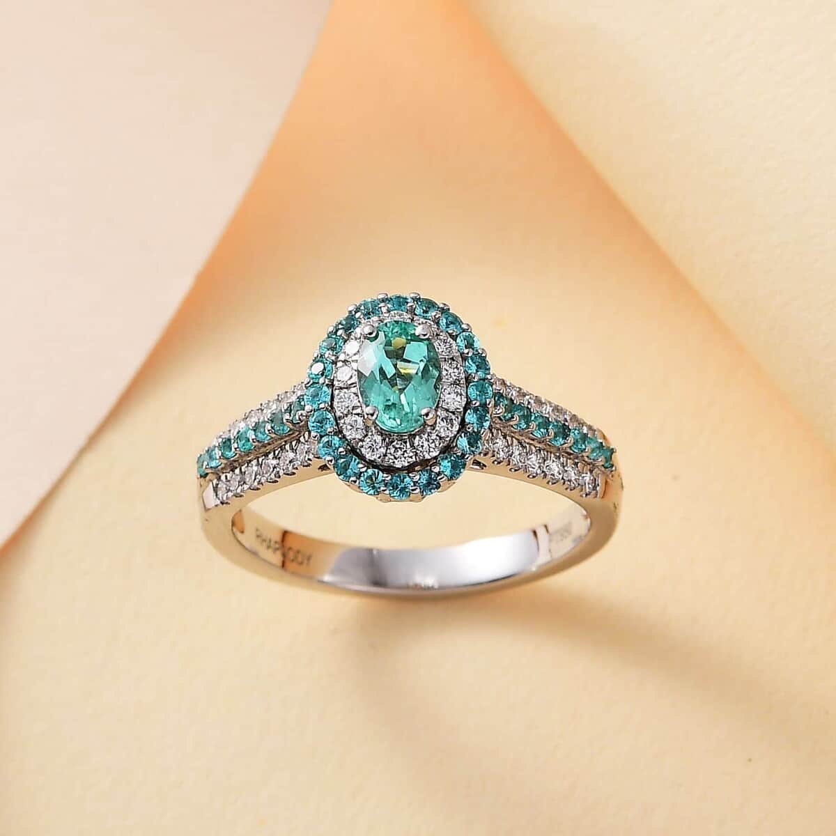 Rhapsody AAAA Paraiba Tourmaline and E-F VS Diamond 1.34 ctw Ring in 950 Platinum (Size 9.0) 7.90 Grams image number 1