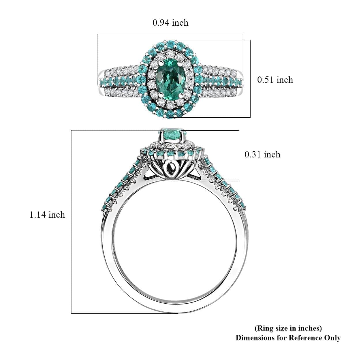 Rhapsody AAAA Paraiba Tourmaline and E-F VS Diamond 1.34 ctw Ring in 950 Platinum (Size 9.0) 7.90 Grams image number 5