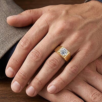 J Francis Zirconia by Swarovski 3.30 ctw Men's Ring in 18K Vermeil YG Over Sterling Silver (Size 11.5)