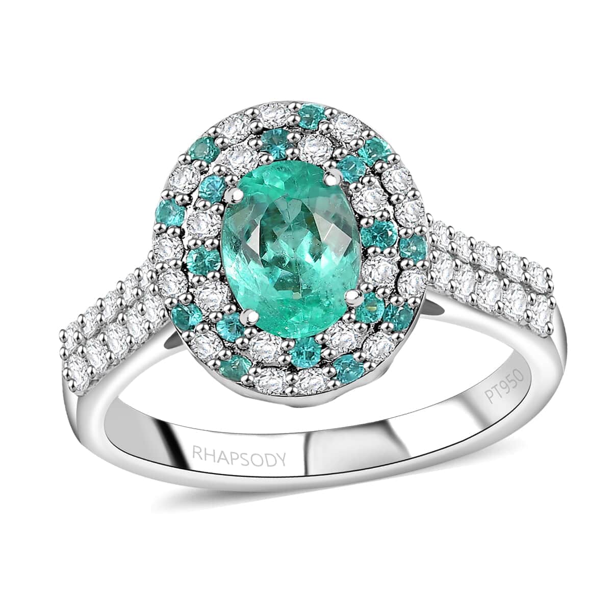 Doorbuster Certified & Appraised Rhapsody 950 Platinum AAAA Paraiba Tourmaline, Diamond (E-F, VS) Ring (Size 10.0) (8.10 g) 2.17 ctw image number 0