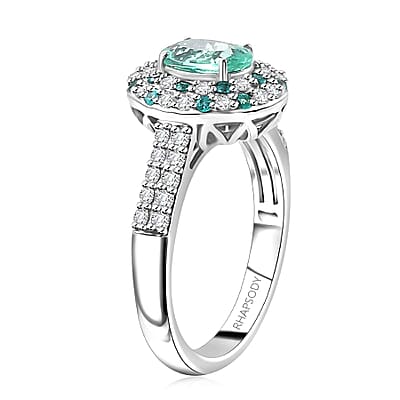 Certified & Appraised Rhapsody AAAA Paraiba Tourmaline and E-F VS Diamond 2.14 ctw Ring in 950 Platinum (Size 10.0) 8 Grams