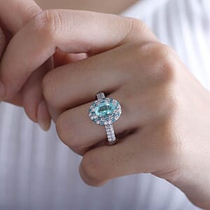 Certified & Appraised Rhapsody AAAA Paraiba Tourmaline and E-F VS Diamond 2.14 ctw Ring in 950 Platinum (Size 7.0) 8 Grams