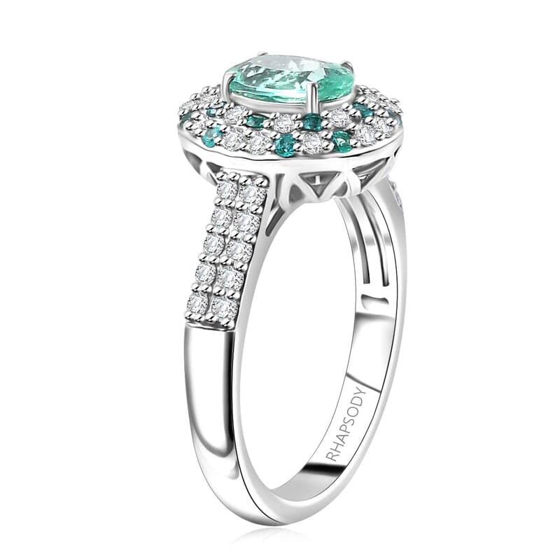 Certified & Appraised Rhapsody AAAA Paraiba Tourmaline and E-F VS Diamond 2.14 ctw Ring in 950 Platinum (Size 7.5) 8 Grams