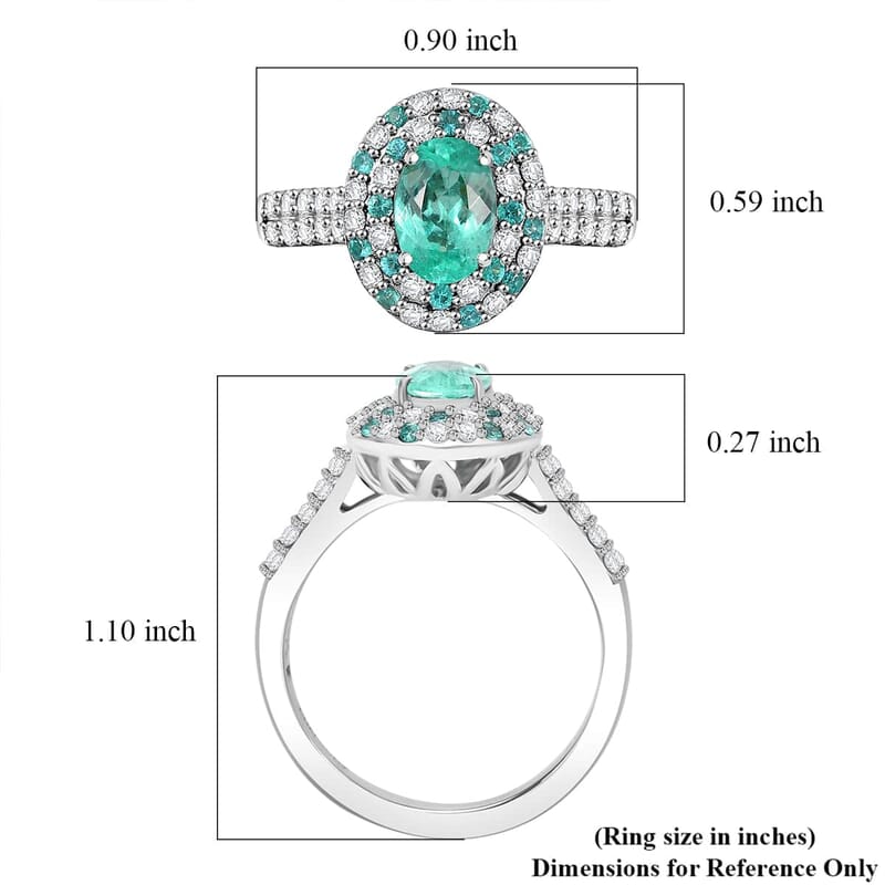 Certified & Appraised Rhapsody AAAA Paraiba Tourmaline and E-F VS Diamond 2.14 ctw Ring in 950 Platinum (Size 7.5) 8 Grams