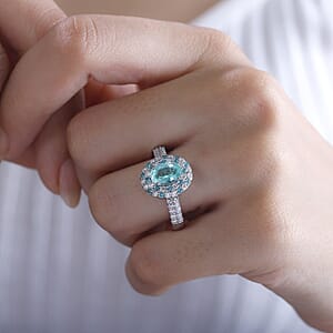 Certified & Appraised Rhapsody AAAA Paraiba Tourmaline and E-F VS Diamond 2.14 ctw Ring in 950 Platinum (Size 8.0) 8 Grams