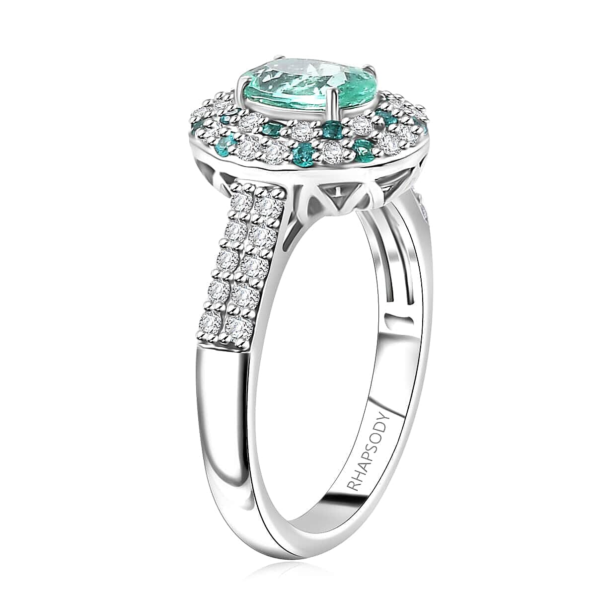 Certified & Appraised Rhapsody AAAA Paraiba Tourmaline and E-F VS Diamond 2.14 ctw Ring in 950 Platinum (Size 8.5) 8 Grams image number 3