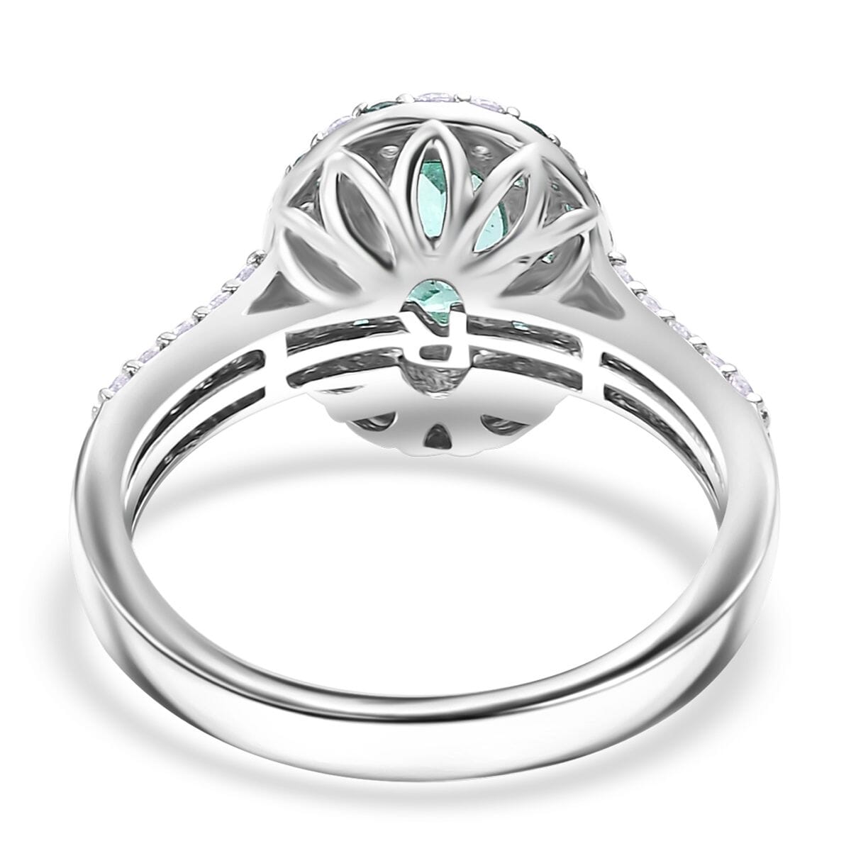 Certified & Appraised Rhapsody AAAA Paraiba Tourmaline and E-F VS Diamond 2.14 ctw Ring in 950 Platinum (Size 9.0) 8 Grams image number 4